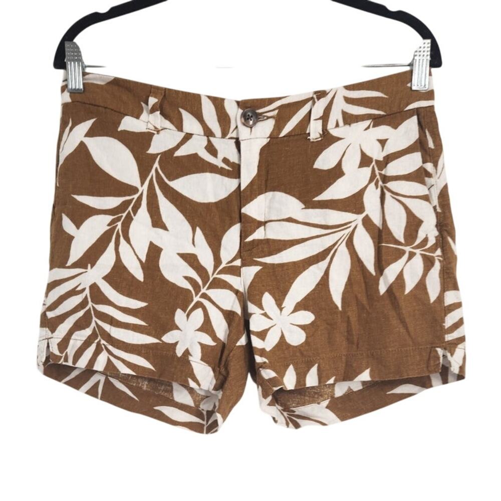 Old Navy Brown Tropical Print Linen Blend Shorts Womens Size 4